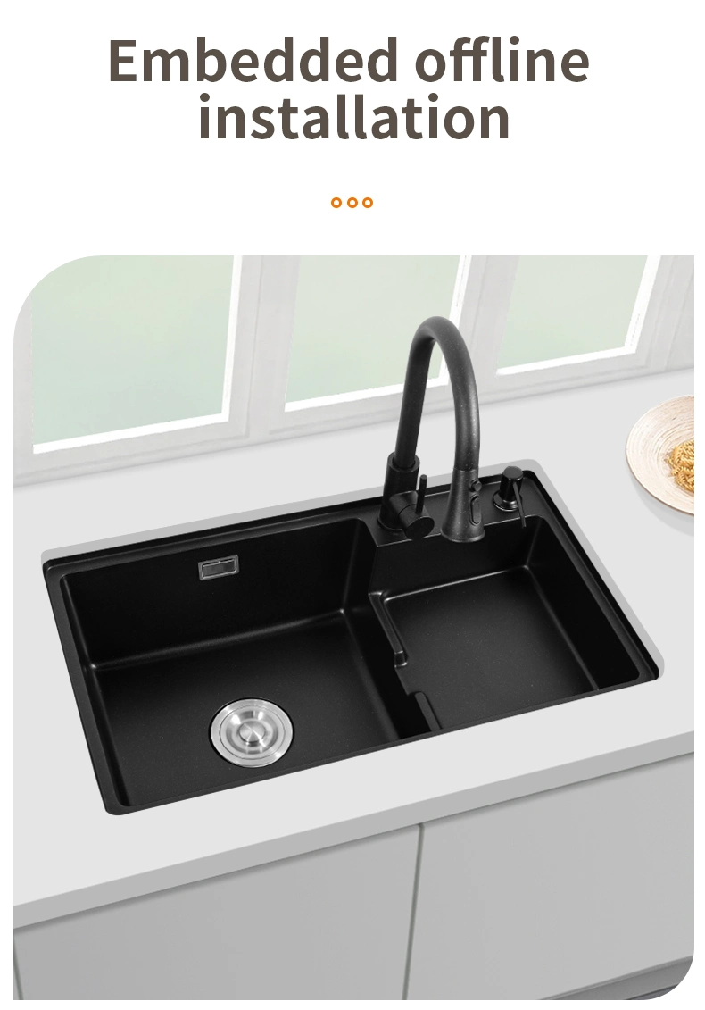 Black Quartz Stepped Kitchen Large Single Sink