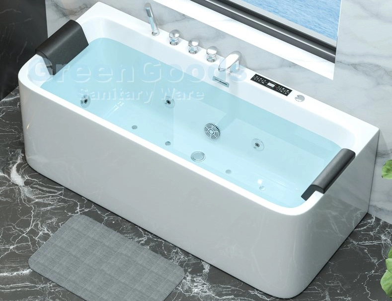 Japanese Massage Hydrotherapy Control Panel SPA Whirlpool Rectangular Freestanding Soaking Bathtub