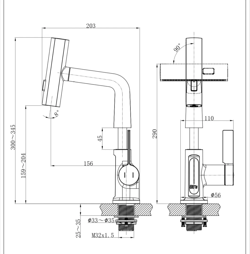 Waterfall Temperature Digital Smart Basin Faucet