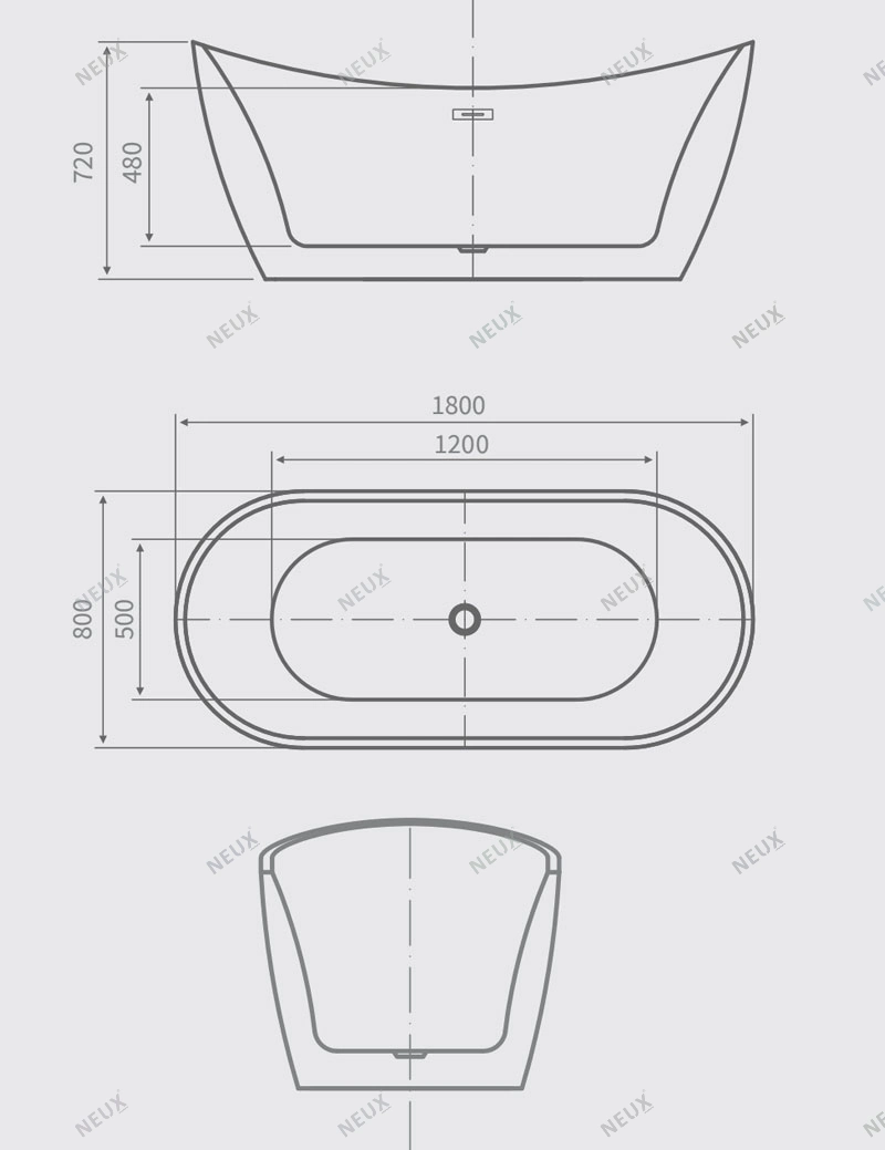 Hot Sale Luxury Bathroom Indoor Simple Soaking Freestanding Acrylic Bathtub (LT-713)