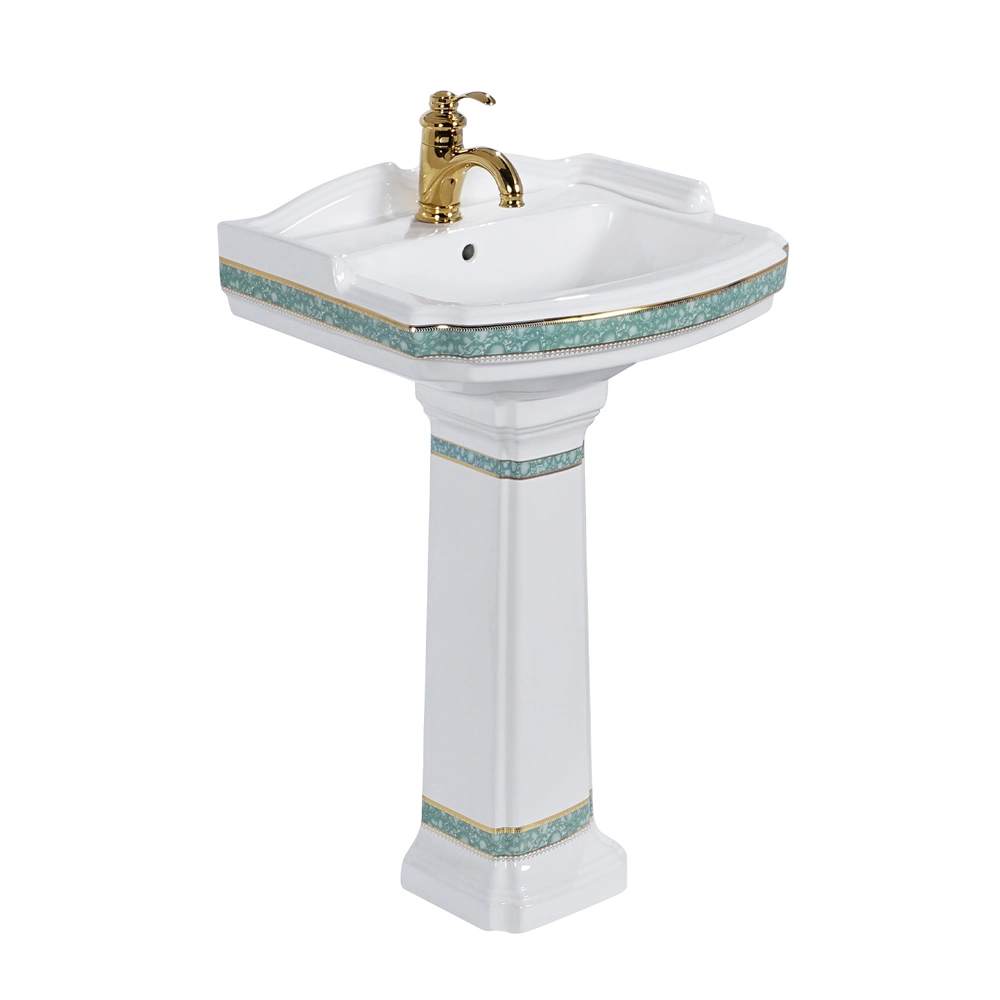 Hot Sale Traditional Design White Bathroom Vintage Ceramic Vitreous China Ceramic Free-Standing Handmade Pedestal Furniture