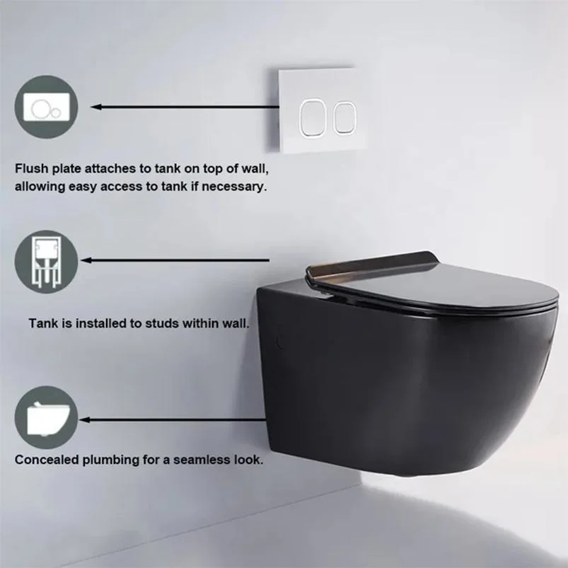 Modern Wall Mounted Black Ceramic Sanitary Ware Set with Concealed Tank, Buffer Cover Plate Included Ceramic Custom Color Wall Hung Toilet