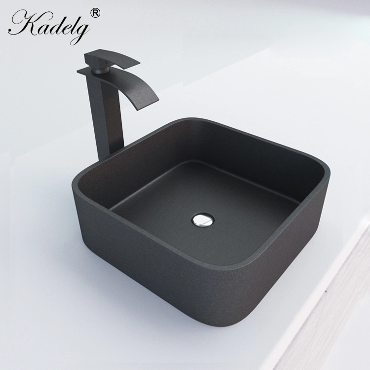 Modern Luxury Grey Granite Wash Hand Basin Square Shaped Quartz Stone Washing Basin Handmade Bathroom Sink