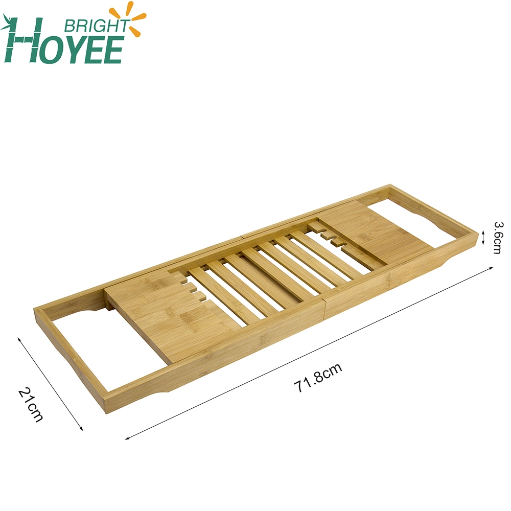 Eco-Friendly Adjustable Bamboo Bathroom Rack Folding Bathtub Bath Caddy Tub Tray