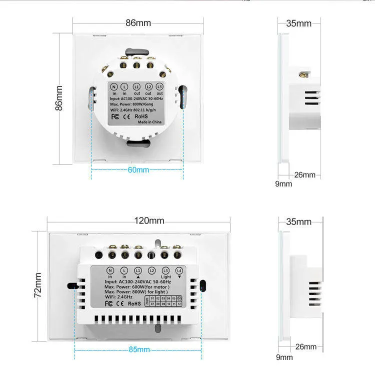 Tuya Us/EU Smart Home Crystal Class Panel Wall Switch WiFi Touch Roller Shutter Curtain Light Switch for Electric Curtain Motor