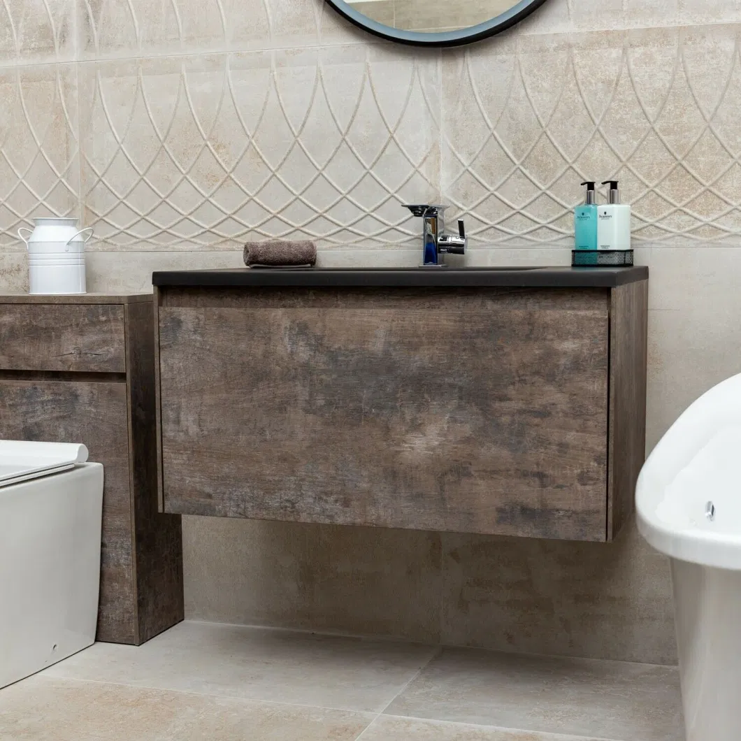 Brown Slate Bathroom Wall Hung Vanity Unit Black Resin Basin 90cm