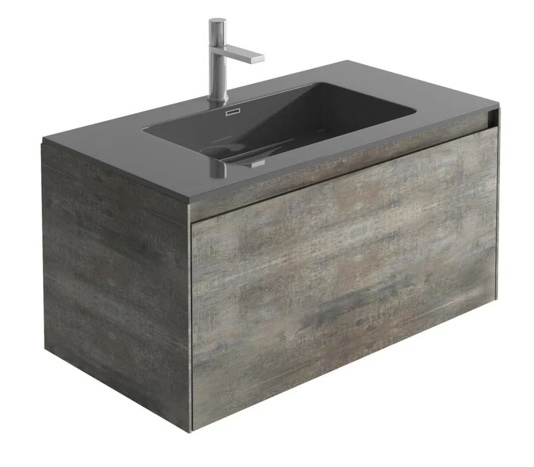 Brown Slate Bathroom Wall Hung Vanity Unit Black Resin Basin 90cm