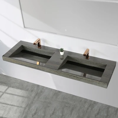 China Wholesale Corner Bowl doble lavabos de mármol Artificial Vanity Hotel colgado en la pared cascada Polymarble Cuenca de cuarto de baño hechos a mano LAVABO lavabo