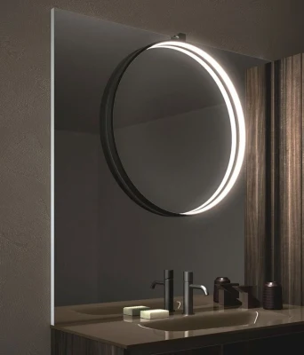  Ortonbath Half Circle Moon Black Framed Wall Hung Mirror LED Luces interruptor de sensor táctil retroiluminación Cuarto de baño vanidad Armario espejo compacto Sin LED