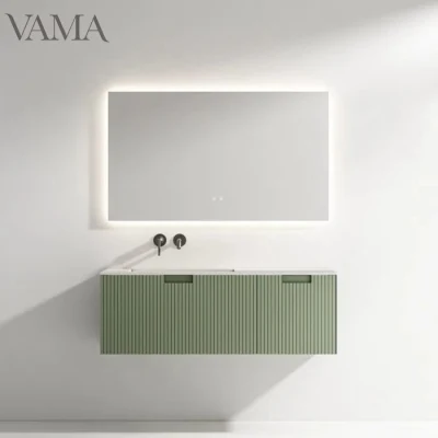 Vama 120cm Encimera sin Orificio para Grifo Muebles de Baño Modernos con Efecto Ondulado en Diferentes Colores.