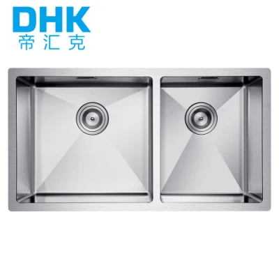 China Mayorista Upc Hecho a Mano SUS304 Doble Tazón Fregadero de Cocina de Acero Inoxidable Montado Debajo de la Encimera de Utensilios de Cocina