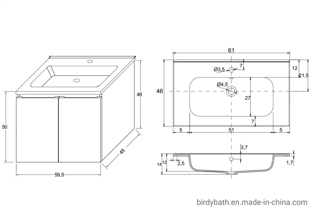 Bathroom Cabinet 60 Cm Installation Suspended Ceramic Sink 2 Doors Anthracite