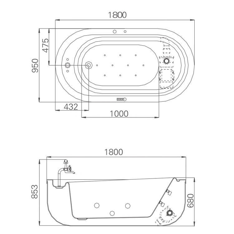 Bathtub Manufacturer Indoor Luxurious Jet Whirlpool Freestanding Acrylic Classic Massage Bathtub