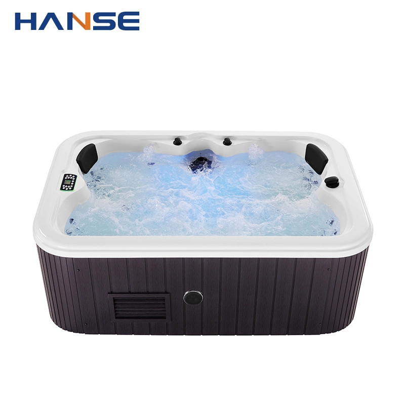 Hot Sale Hydro Massage Waterfall Outdoor SPA Whirlpool Square Hot Bathtub with Air Jet LED Lights