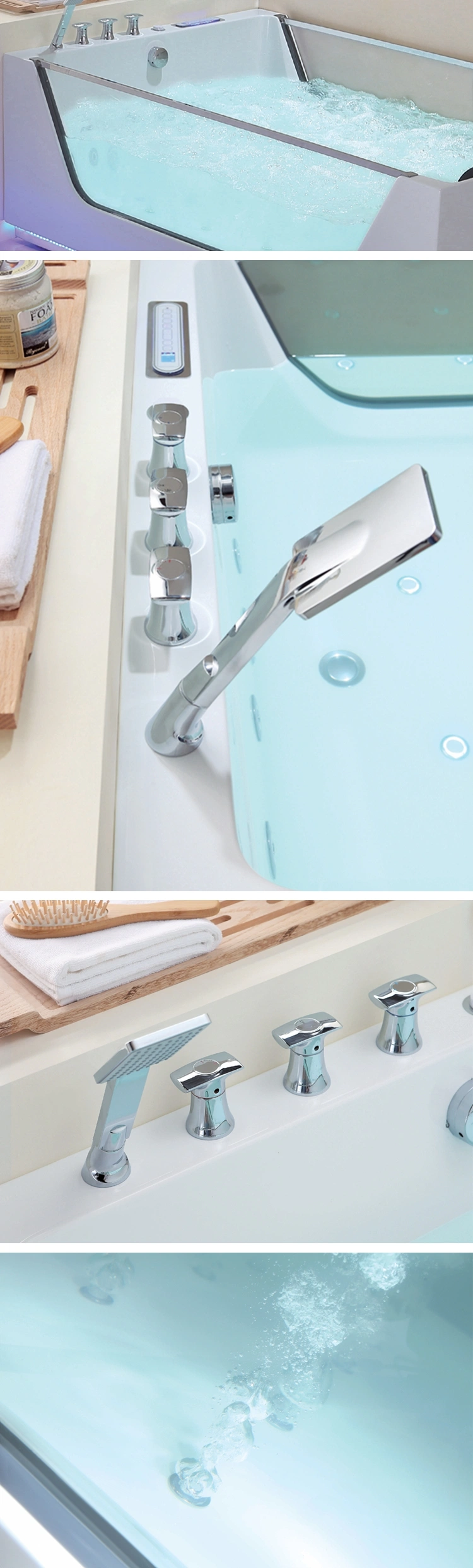 Freestanding Acrylic Bathtub Japanese Air Jet Tempered Glass Whirlpool Bathtub with Massage