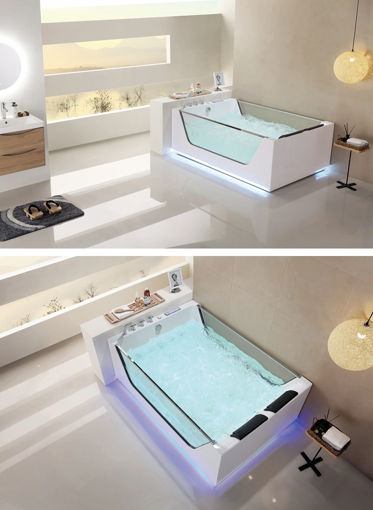 Freestanding Acrylic Bathtub Japanese Air Jet Tempered Glass Whirlpool Bathtub with Massage