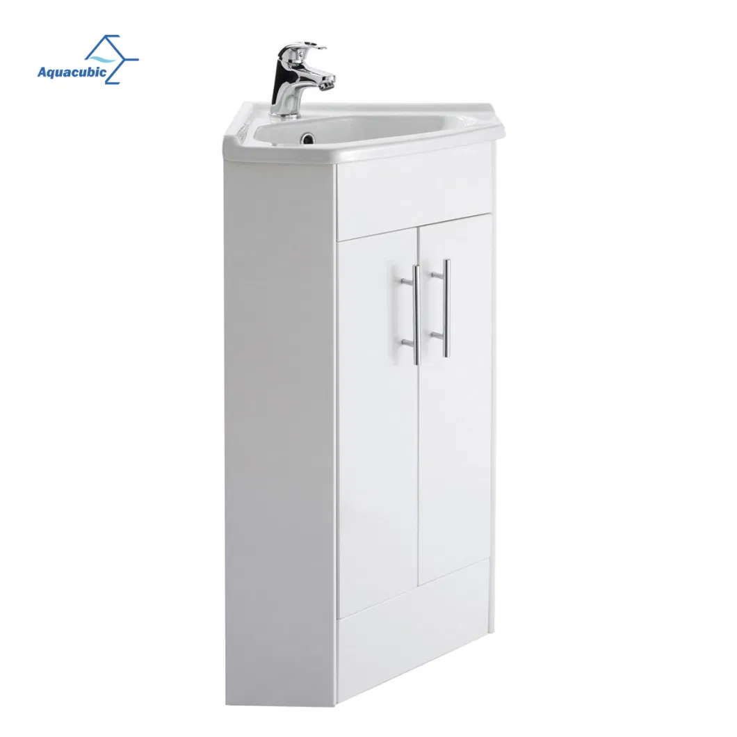 High Gloss White Painted One Door Corner Bathroom Vanity Cabinet