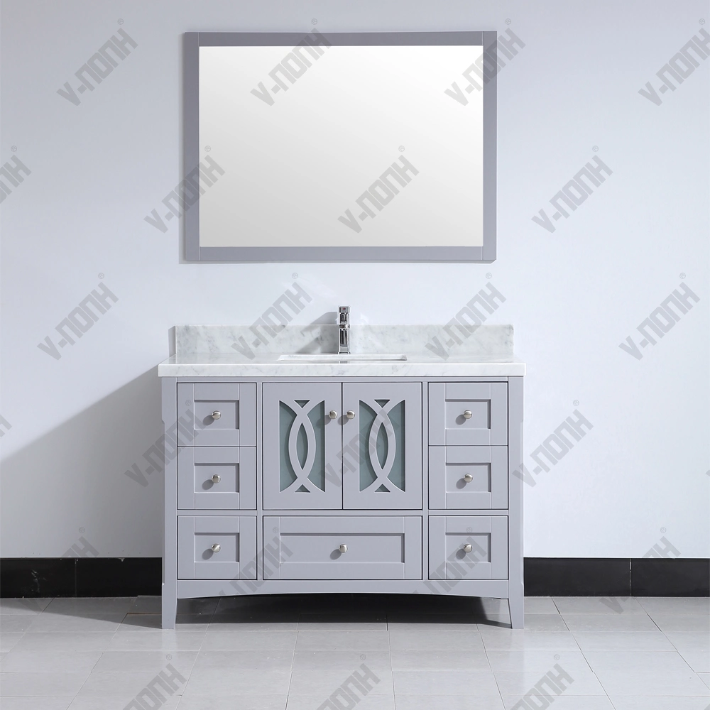 Solid Wood 48 Inch Freestanding Ceramic Basin Bathroom Cabinet Furniture