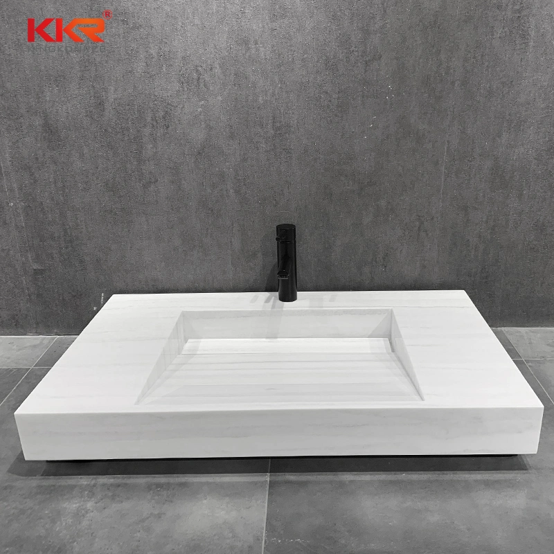 Various Us Sizes Marble Looks Vanity Sink Kkr Solid Surface Integrated Vanity Cabinet Washing Sink for Bathroom