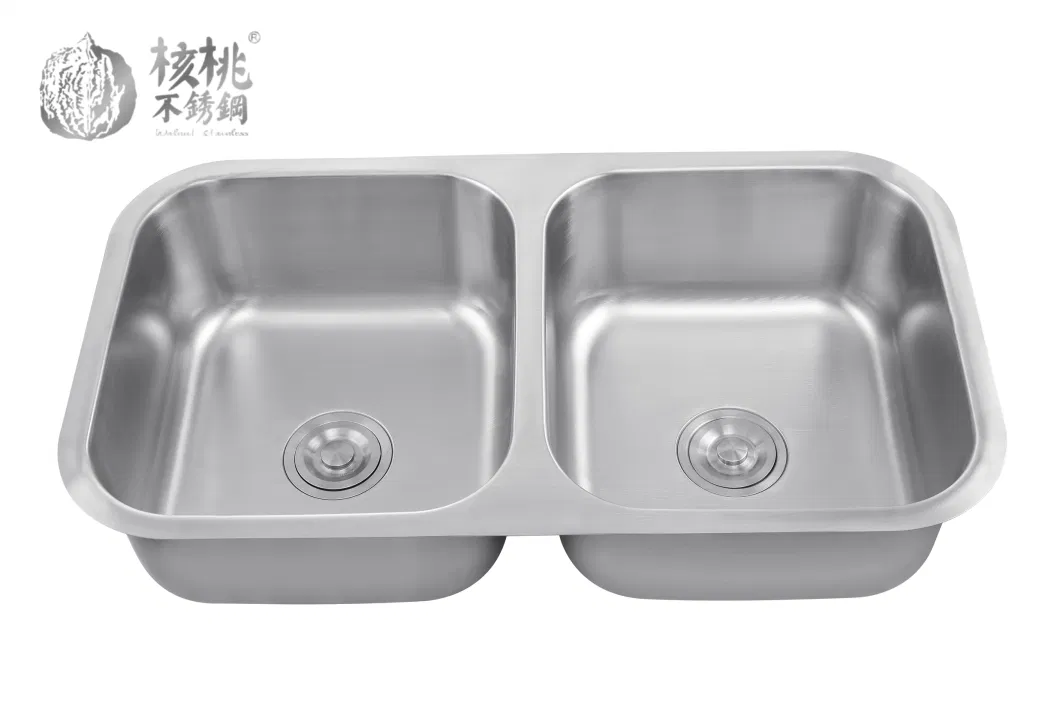 Pud8246 Stainless Steel Kitchen Sink Double Bowl Undermount China Wholesale Factory Machine Pressed Sink Polished Accessories Bathroom Nanomerter