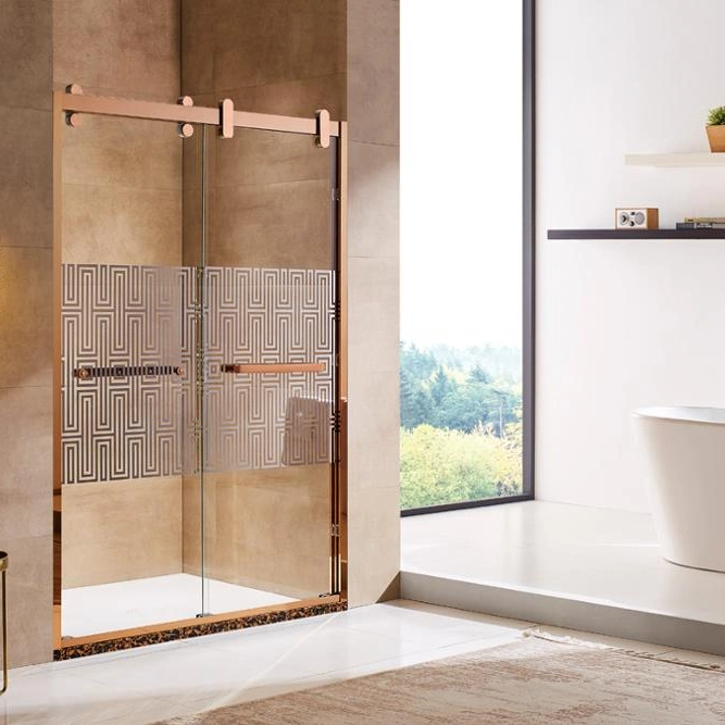 Golden Tempered Glass Shower Door Easy Clean Coating Bathroom Custom