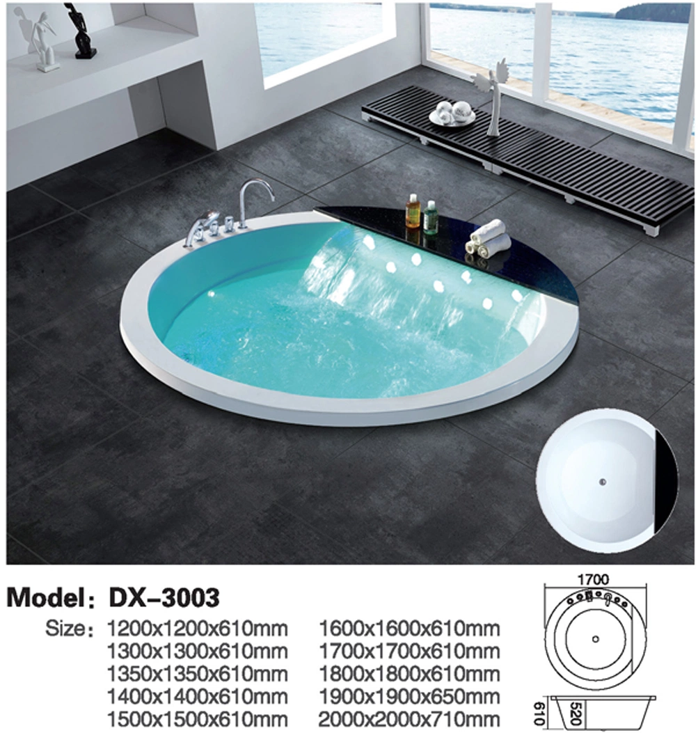 Customized Round Embedded Bath Tubs Drop-in Bathtubs with Big Waterfall Soaking with LED Light Bathtub Whirlpool Massage Dx3003