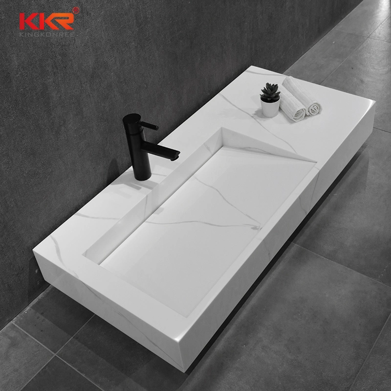 Various Us Sizes Marble Looks Vanity Sink Kkr Solid Surface Integrated Vanity Cabinet Washing Sink for Bathroom