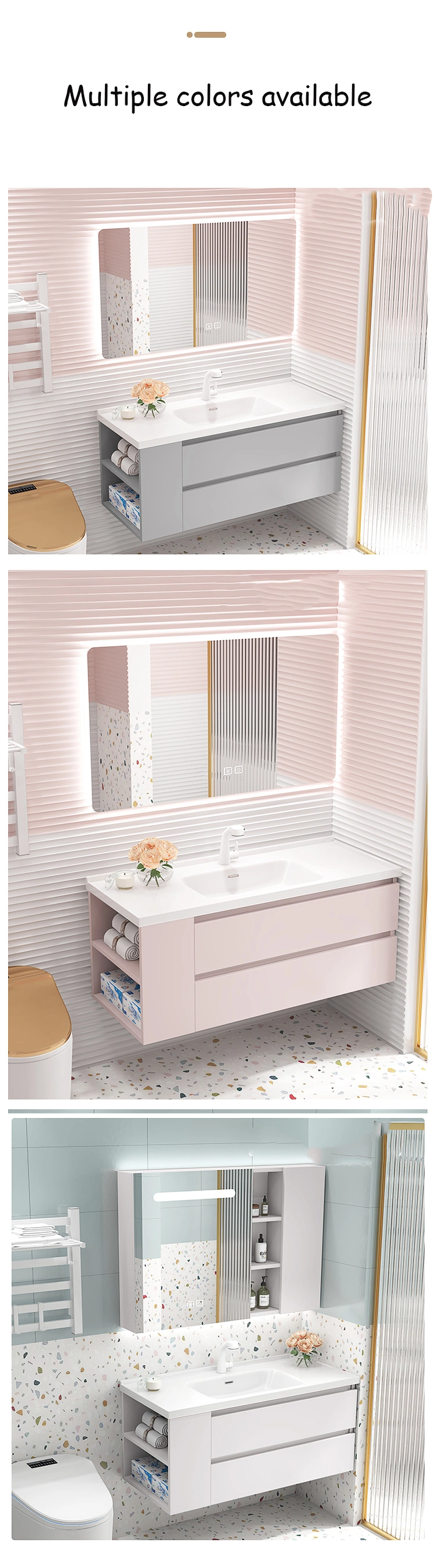 Modern Style Pink Single Bathroom Vanity Factory Customized Washroom Wall Hung Mounted Single Sink Bathroom Furniture