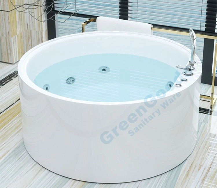CE Made in China Indoor Bathroom Adult White Color Free Standing Tub Jet Air Massage Round Bathtub with Shower
