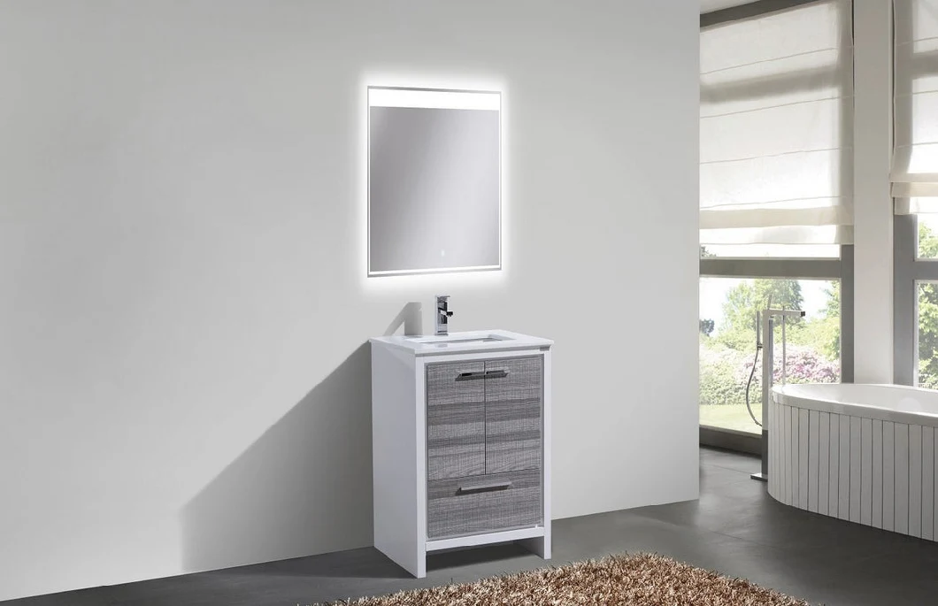 Plywood with Melamine Bathroom Vanity Modern Freestanding Cabinet Rectangle Framed Mirror Double Ceramic Basin Wood Bathroom Cabinet