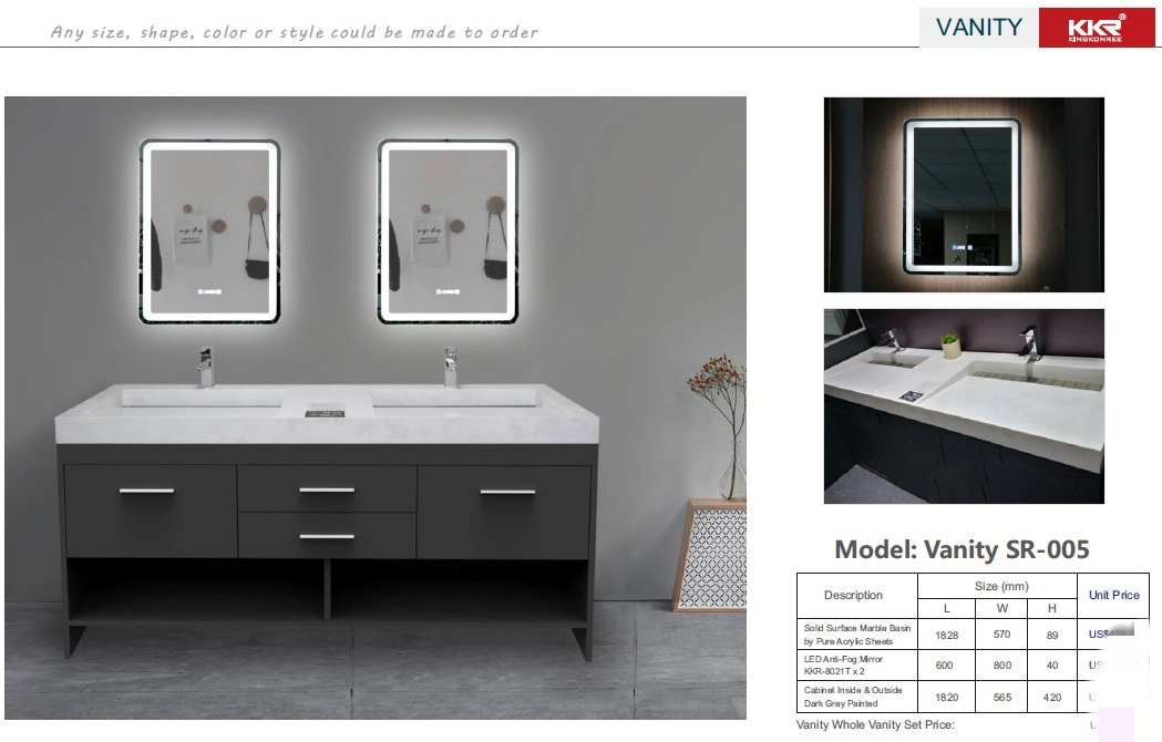 Various Us Sizes Marble Looks Vanity Sink Kkr Solid Surface Integrated Vanity Cabinet Washing Sink for Bathroom