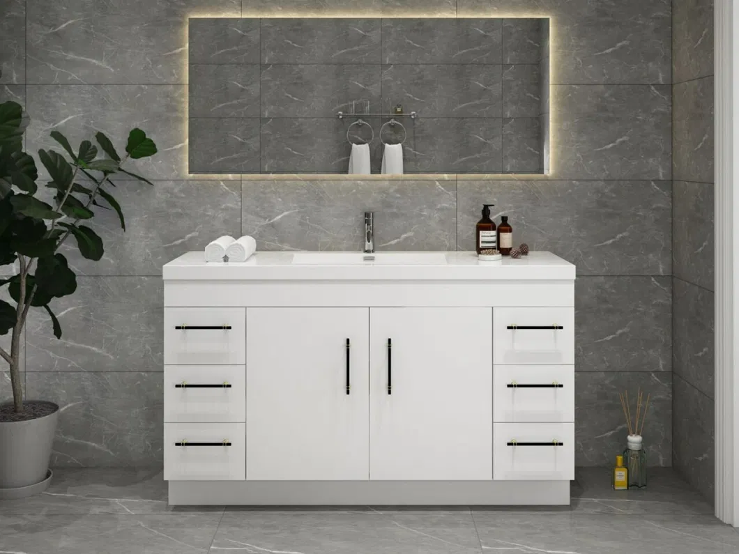 Bathroom Vanity Mirror Cabinet Large Storage Top Quality Hardware Glossy White Freestanding Bathroom Cabinet