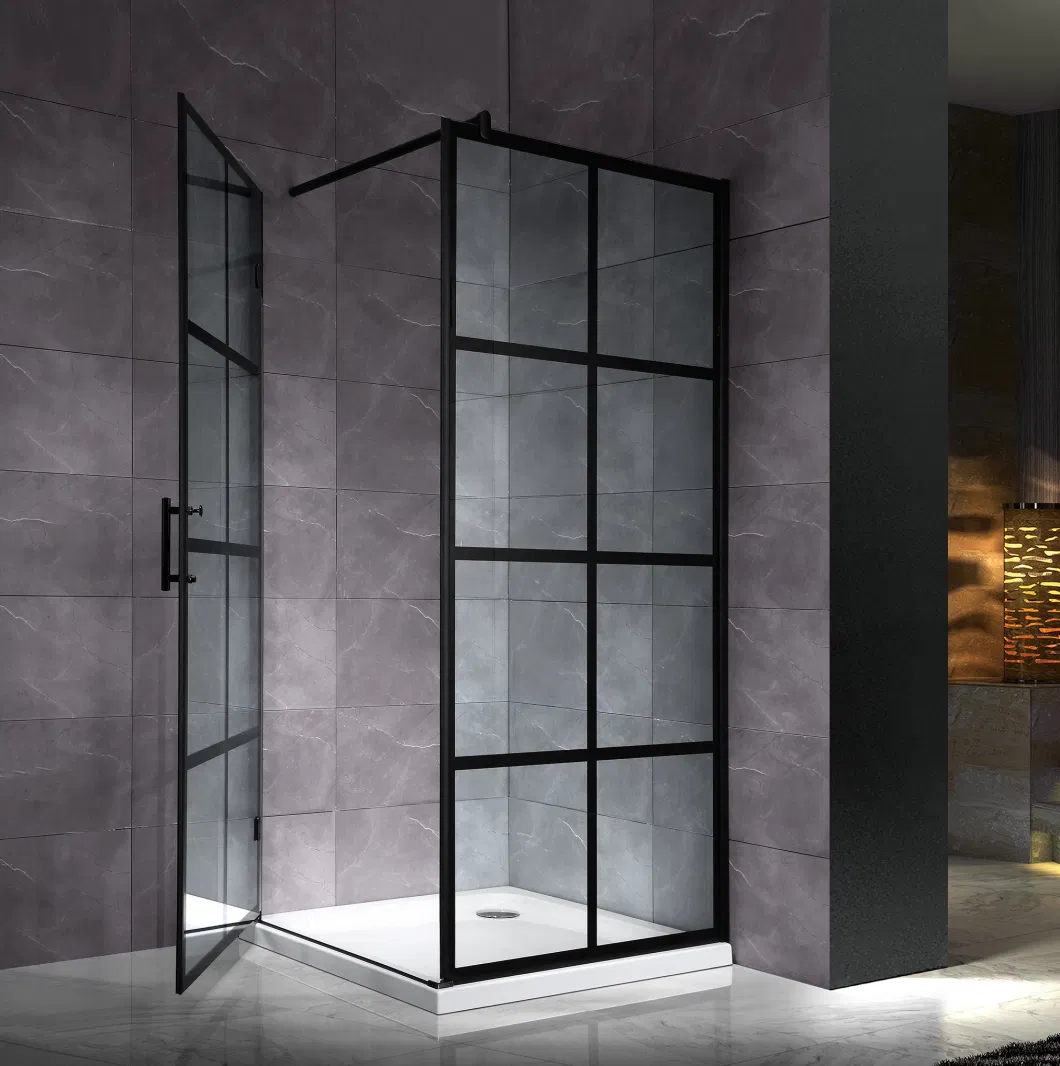 Easy Clean Glass Black Pivot Bathroom Shower Door with Side Panel