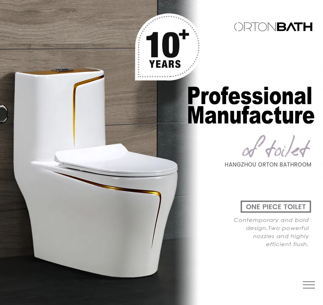 Ortonbath Colorful Green Grey One Piece Inodoros Sanitarios Ceramic Golden Toilet Bathroom Commode Black Wash Down Siphonic Toilet with 300mm Rough in