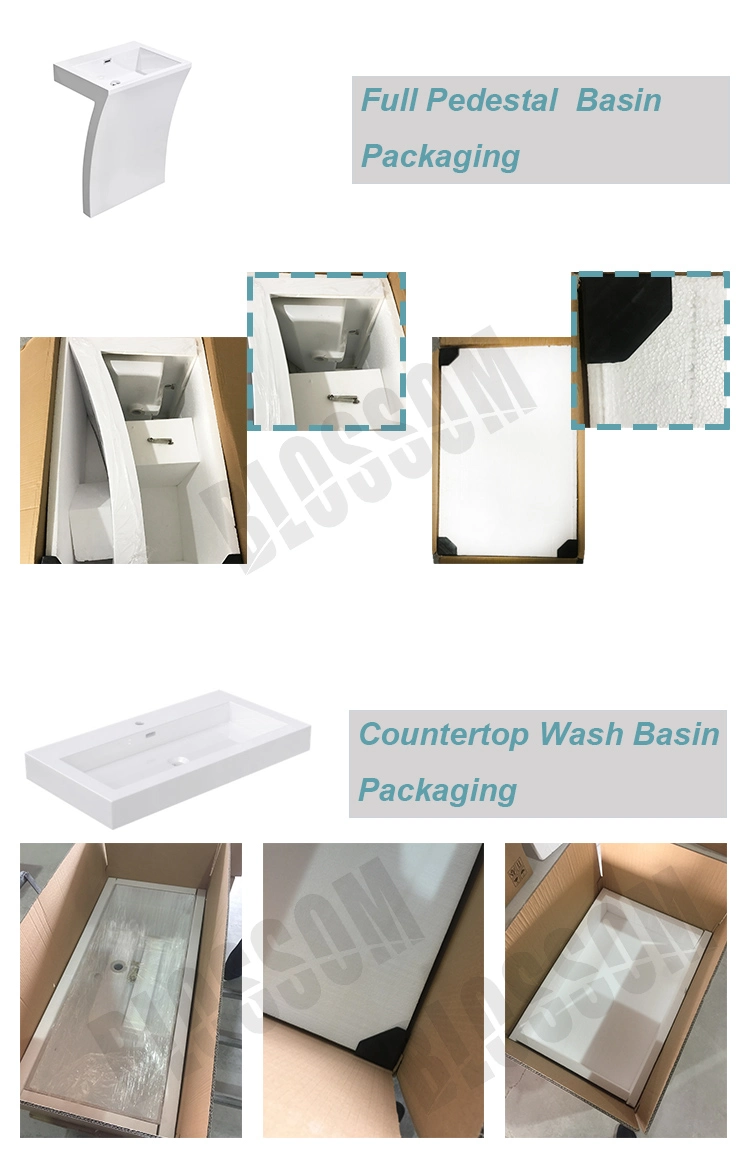 Integrated Countertop Man-Made Solid Surface Stone Acrylic Resin Bathroom Vanity Basin Wash Sink