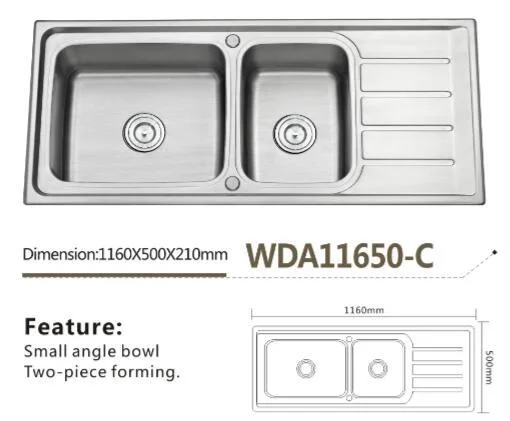 Wda11650-C Kitchen Double Bowl Sink Kitchenware New Design Product China Wholesale