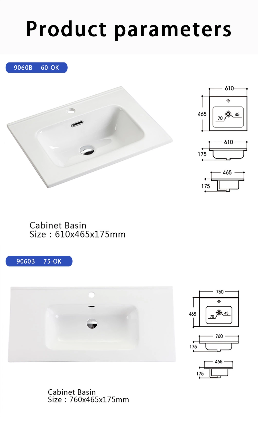 Popular Design Sanitaryware Ceramic Washbasin Rectangular Thin-Edged Vanity Bathroom Wash Basin Economic Sink Discount
