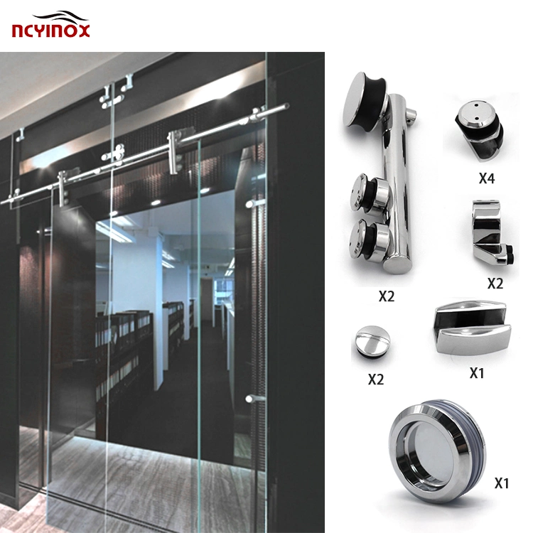 Stainless Steel Glass Sliding Door Hardware Bathroom Track Kit