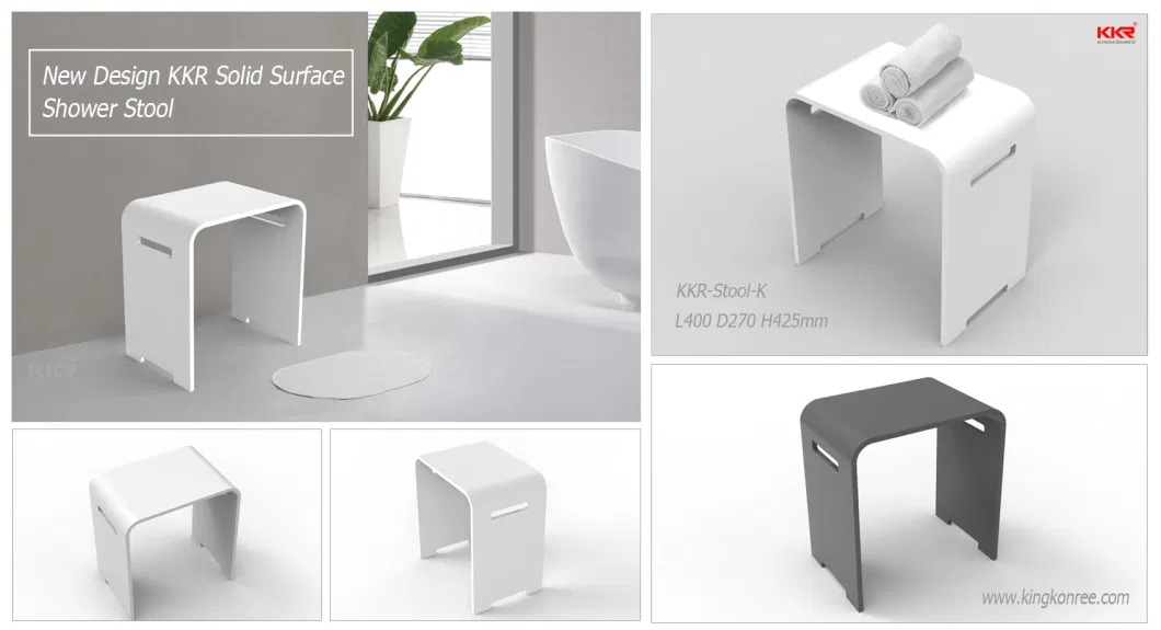 Modern Design Solid Surface Acrylic Stone Shower Stool for Amazon Distributor