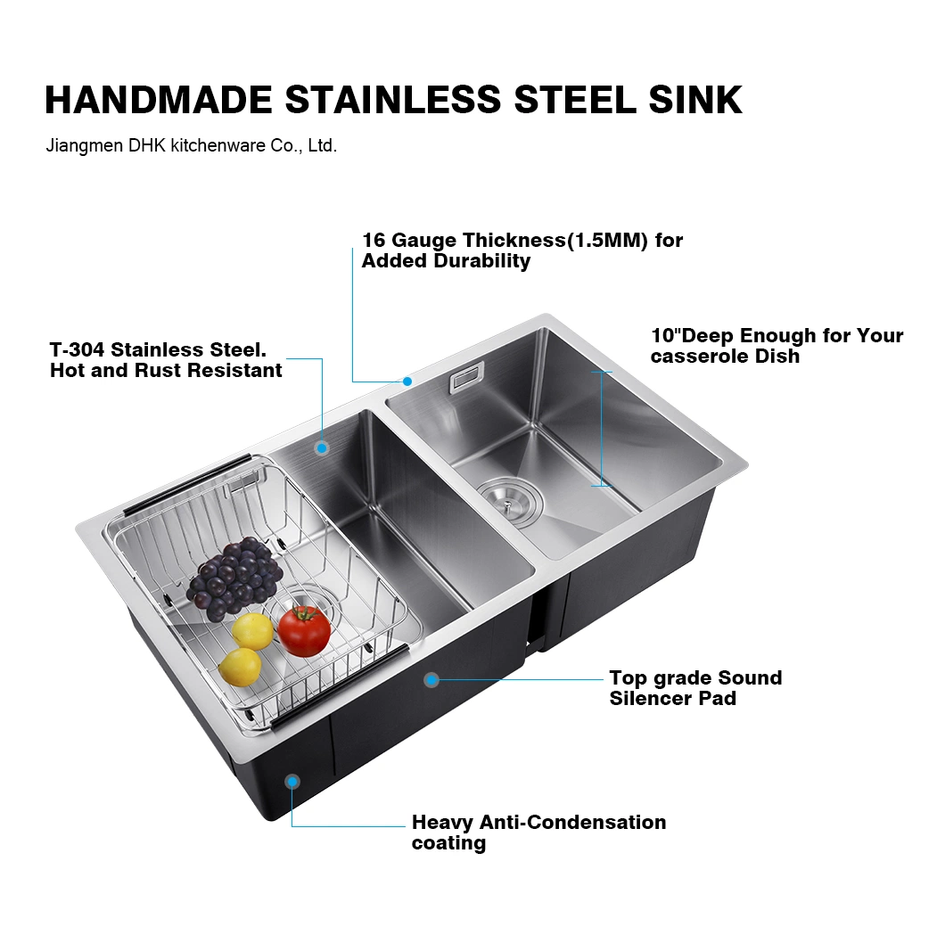 China Wholesale Upc Handmade SUS304 Double Bowl Stainless Steel Under Mount Kitchenware Kitchen Sink