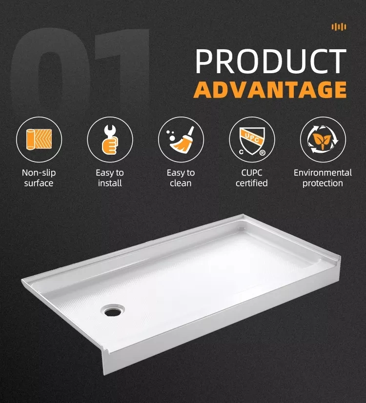 Portable Light Shower Tray Clean Antislip Pan Marble Stone Shower Base