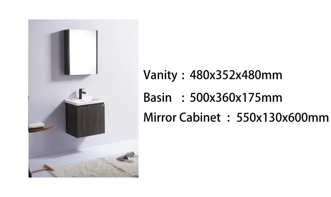 Luxury 14.5 Inch PVC Bathroom Vanity Unit 5 Years Warranty Wall Mounted Bathroom Cabinet and Sink