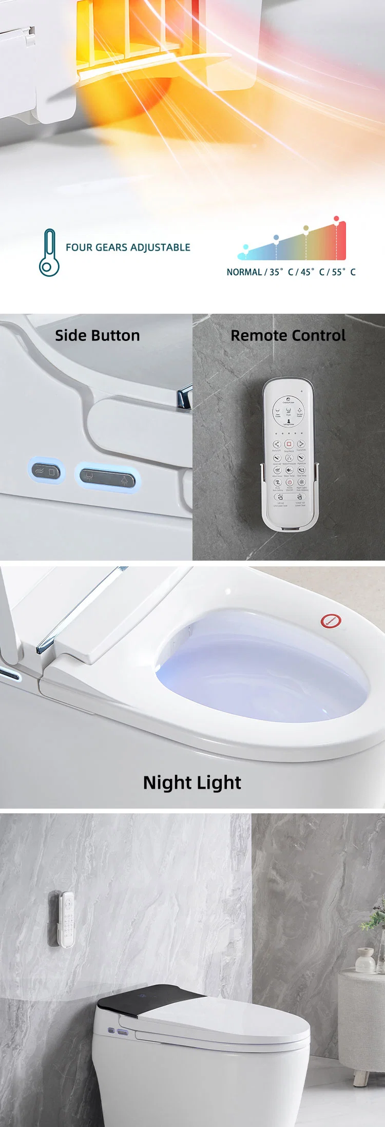 Cupc Kids Mode Automatic Flush Electric Bidet Wc Intelligent Smart Toilet with Remote Control