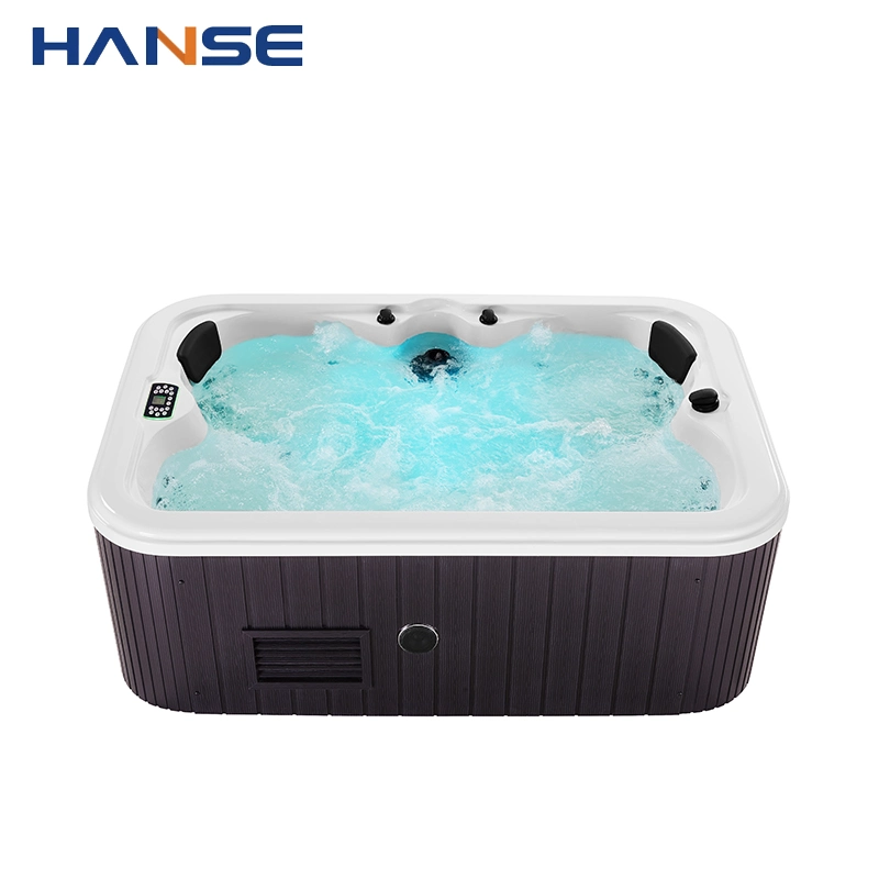 Hot Sale Hydro Massage Waterfall Outdoor SPA Whirlpool Square Hot Bathtub with Air Jet LED Lights