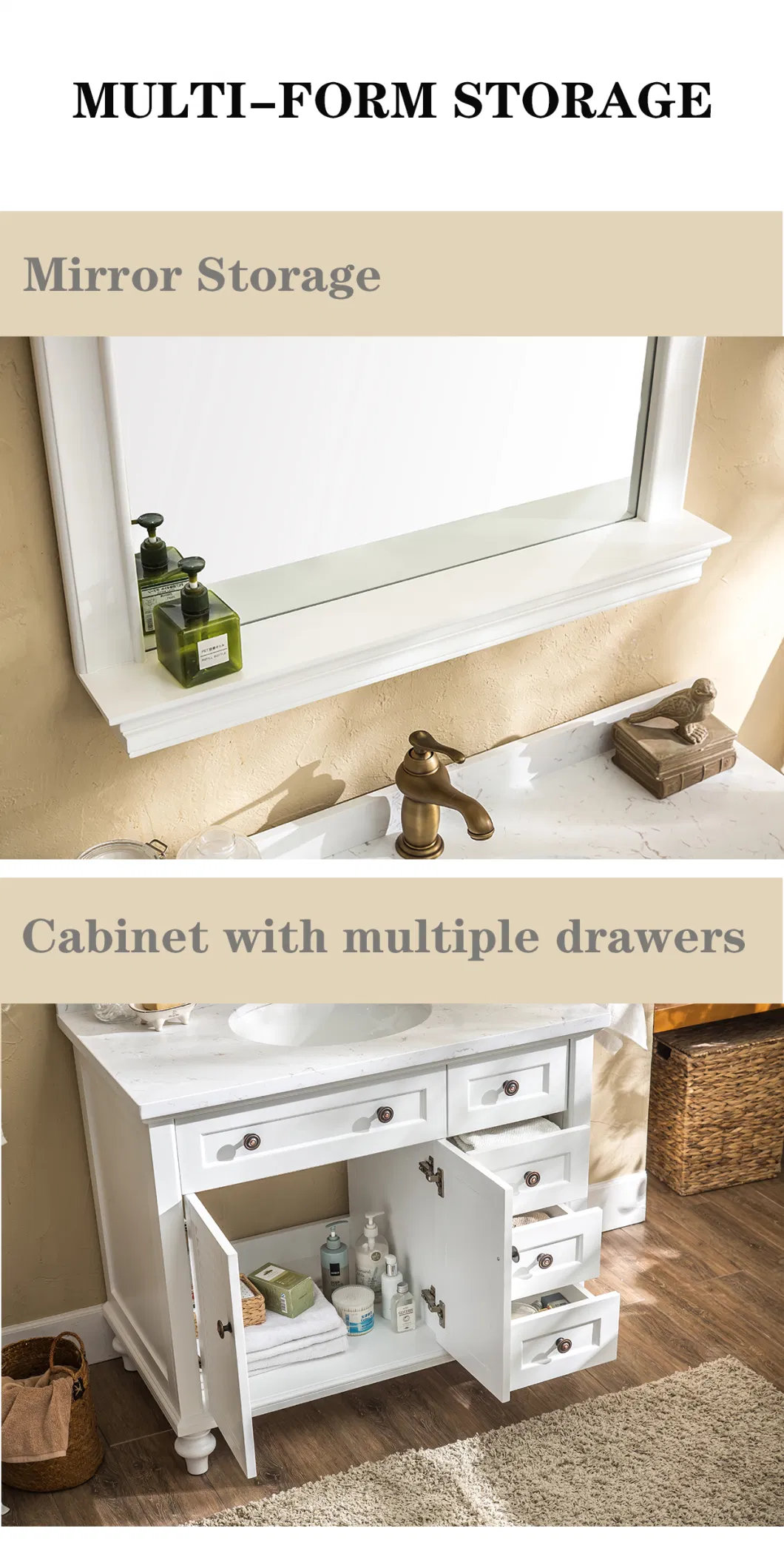 American Style Classical Bathroom Vanity Drawers Bathroom Furniture Set Luxury Basin Vanity Sink Bathroom Cabinet with Mirror
