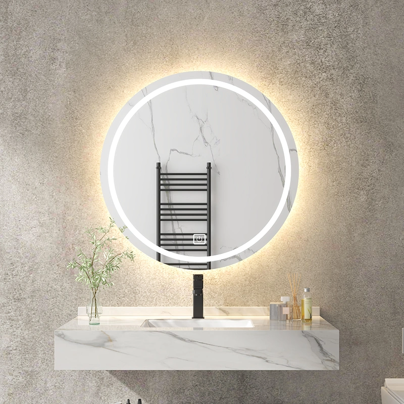 Espejos Modern Round Circle Wall Bathroom Cabinet Touch Screen Smart LED Mirror