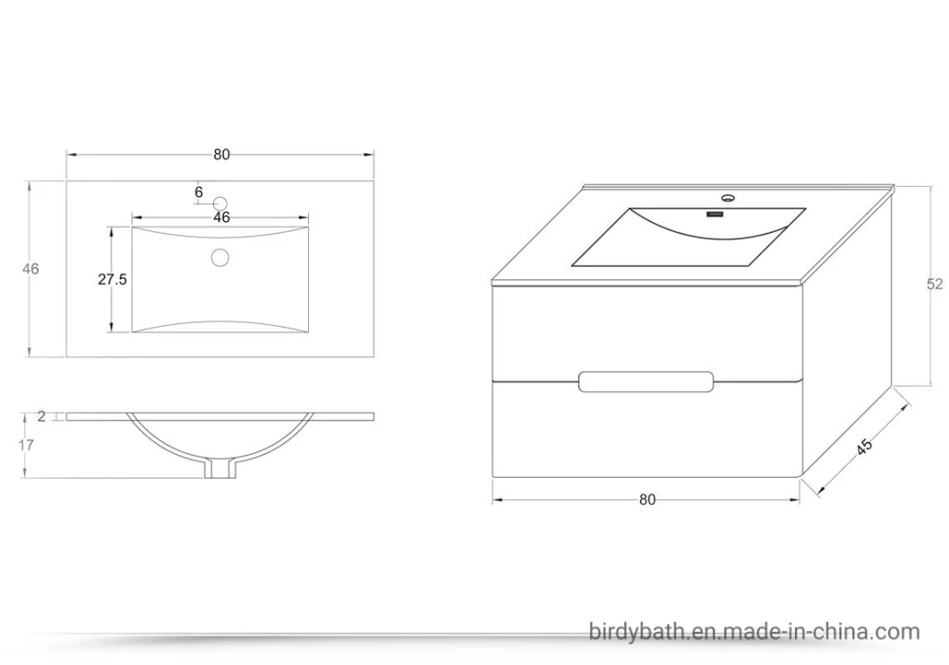 Suspended Modern White 80cm Drawers Design Bathroom Cabinet