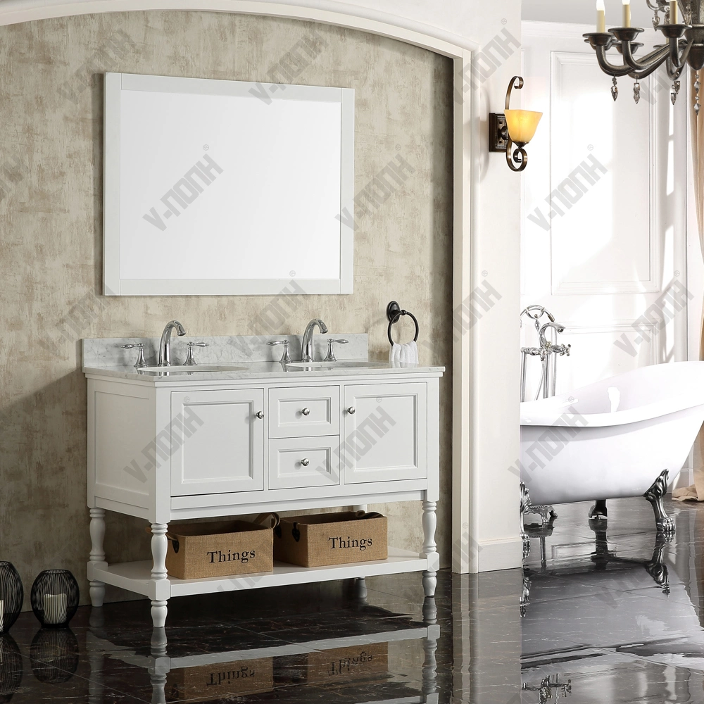 Country Style White Solid Wood Single Bathroom Furniture Cabinets