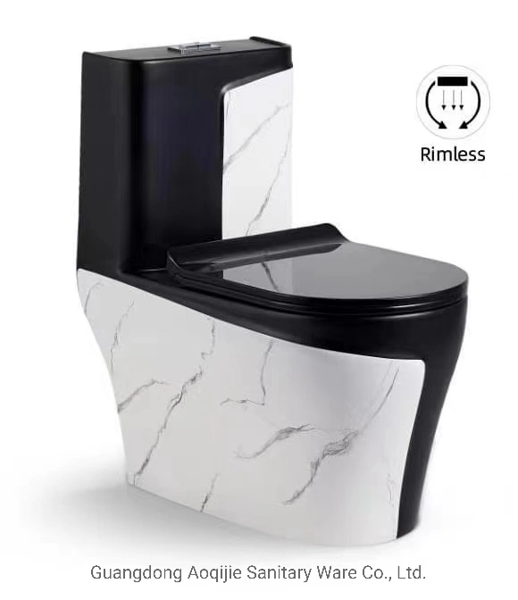 Hot Selling Hotel Chinese Manufacturer Bathroom Wc Water Closet Custom Ceramic Siphonic Flush Sanitary Ware Gold Line One Piece Toilet Marble One Piece Toilet