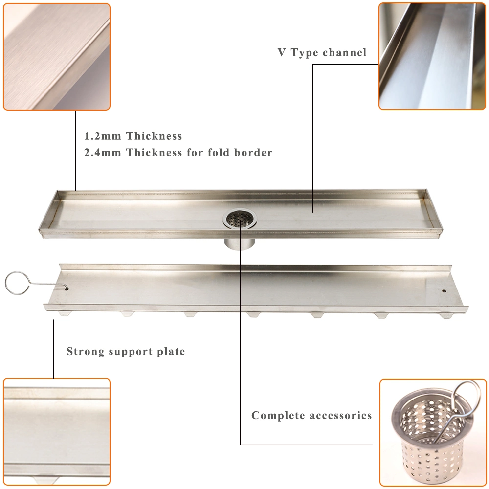 Stainless Steel Tile Insert Linear Shower Drain Size Custom Drip Tray with Drain Good Quality Wholesale Tile Insert Drain